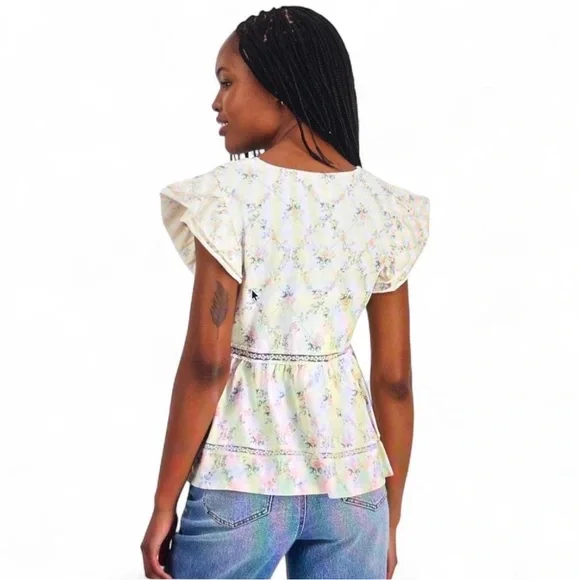 Self Esteem Floral V-Neck Blouse - Cream and Pink - Picture 2 of 6